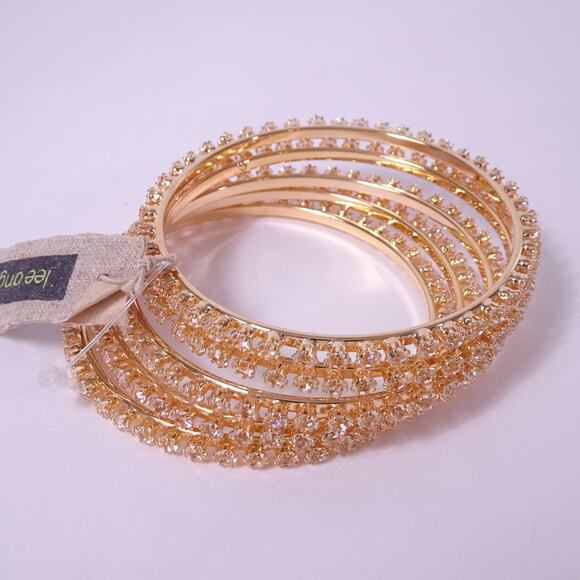 Neiman Marcus Lee Angel Safina Gold Crystal Bangle Bracelet Set 5 NWT 240 - Picture 5 of 10